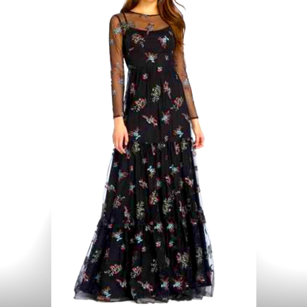 Monique Lhuillier Floral Mesh Gown